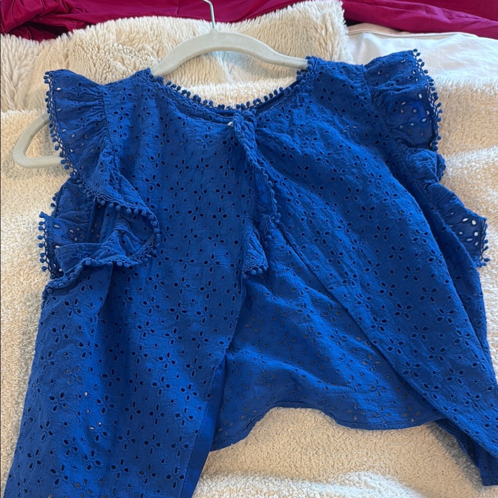 Blue Eyelet Ruffle Top - Picture 2 of 2